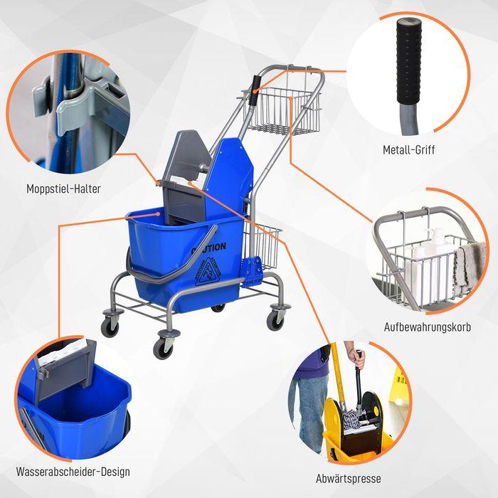 Immagine prodotto Swisshandel24 Putzwagen Reinigungswagen 26 Liter Wischwagen mit Wringer Rollen Blau (1 pz.)