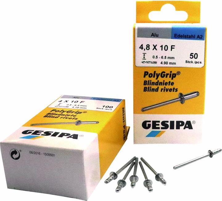 Immagine prodotto Gesipa Rivetto cieco PolyGrip® Rivetto con gambo dxl 4,8x10,0mm K16 Alu/Acciaio 25 pz.