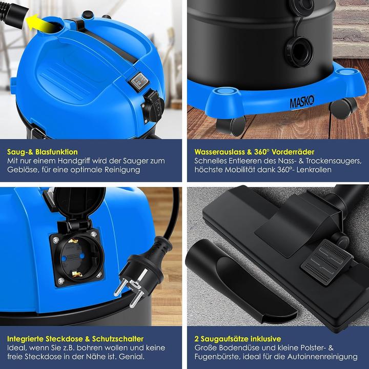 Immagine prodotto Masko Aspirapolvere industriale 6IN1, blu (Aspirapolvere a umido e a secco)