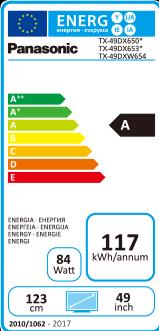 Energy Label Panasonic Tx-49dxw654 (49", LCD, 4K)