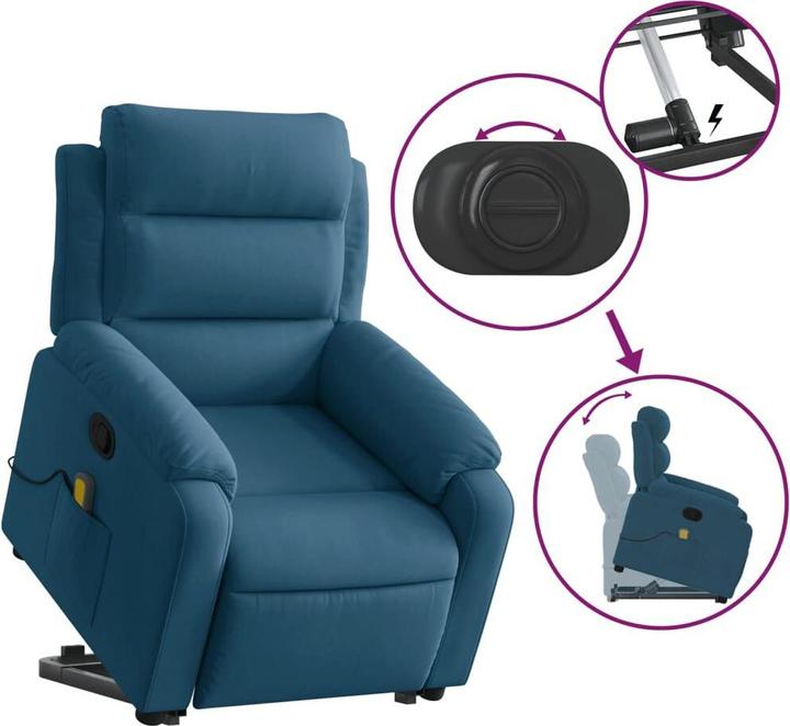 Actual product image VidaXL Massage armchair with stand-up aid TV armchair Relax armchair blue velvet