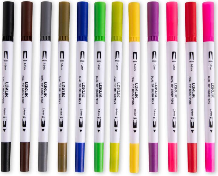 Image du produit Loklik Dual Tip Brush Pens - 12 couleurs (Blanc, Vert, 1 x)