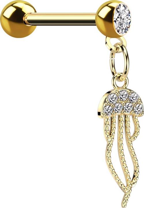 Immagine prodotto Star Piercing Micro Barbell vergoldet mit Kugel und Kugel Kristall silber Anhänger Qualle (Acciaio chirurgico 316L, Ottone)