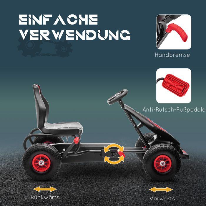 Produktbild Swisshandel24 Gokart, Kinderfahrzeug mit verstellbarem Sitz, Tretfahrzeug mit Gummireifen, Pedal und Handbremse, f