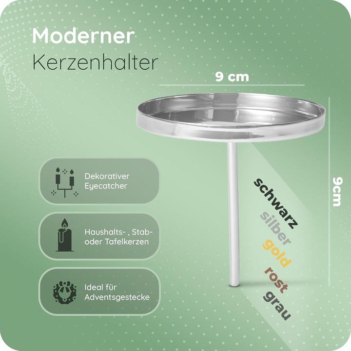Produktbild Novaliv 8x Kerzentülle ohne Dorn 9cm SILBER Kerzenteller zur Dekoration Adventskranzdekor Stecken