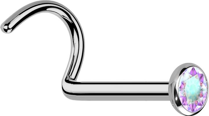 Actual product image Hollywood Body Jewelry Nasenstecker gebogen silber mit flacher Halbkugel Kristall multicolor (without brass, Titanium G23)