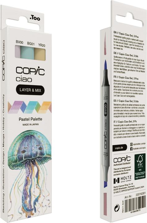 Actual product image Copic CIAO - Brand (BV-00 Mauve Shadow, BG-01 Aqua Blue, YR-20 Yellowish Shade, 6 mm, 3 x)