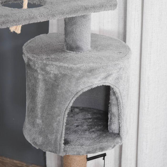 Image du produit Swisshandel24 Arbre à chat 120 cm tronc de jute, pour chats jusqu'à 5 kg, gris clair (120 cm, Gris clair+Beige)