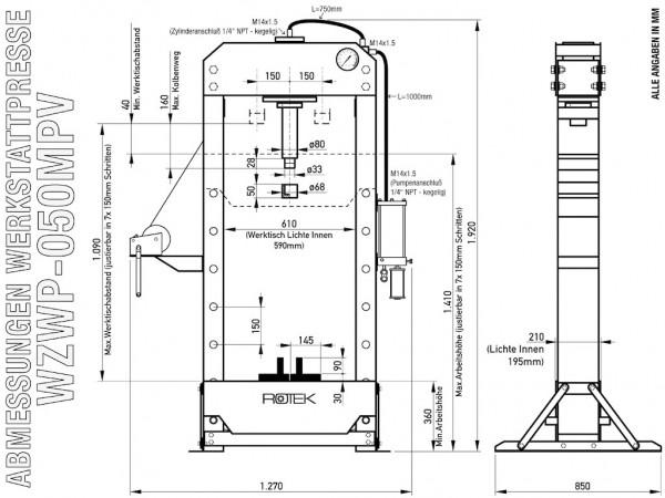 Actual product image Rotek - Werkstattpresse WZWP-050MPV 50T pneumat. - adjust.