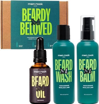 Men Rock Kit barba Beardy Beloved Awakening Sicilian Lime, balsamo per barba 100ml, lavaggio barba 100ml