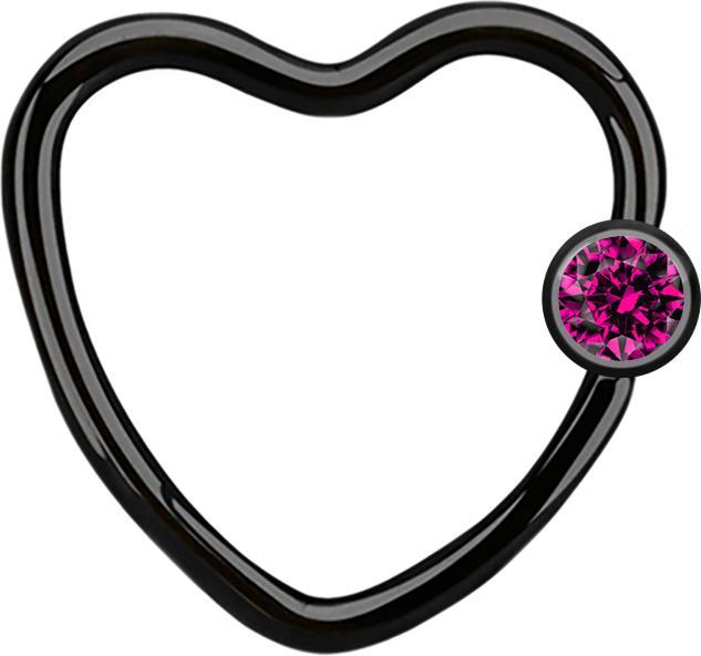 Star Piercing Micro Ball Closure Ring schwarz Herz mit Kristallkugel fuchsia (Chirurgenstahl 316L, ohne Messing)
