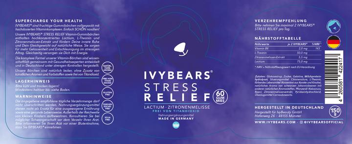 Valeurs nutritives et ingrédients IVYBears Stress RELIEF 4 Pack (4 pièce(s), Gummies, 600 g)