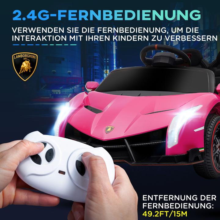 Immagine prodotto Swisshandel24 Lamborghini Kinderauto, pink, Fernbedienung, Bluetooth, 30kg Belastbarkeit (12 V)