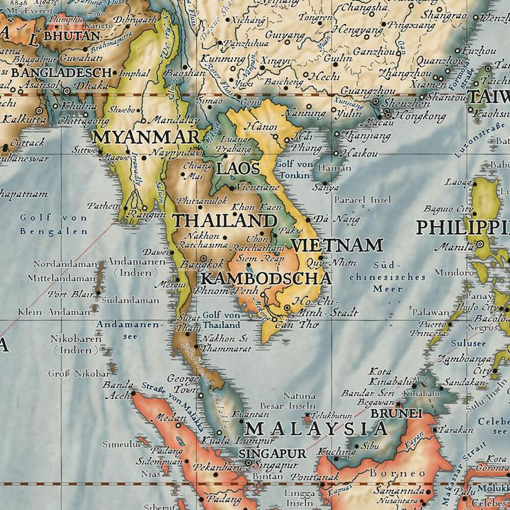 Actual product image World map: up-to-date map in antique style, 1:20,000,000, poster metal-studded, freytag & bern