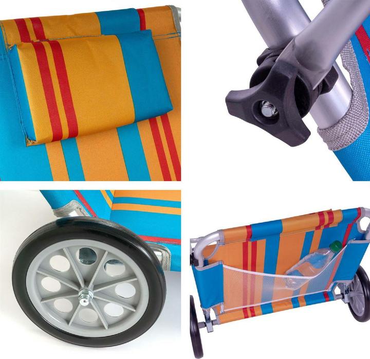 Actual product image VCM Strandliege Sonnenliege Transportliege Gartenliege mit Räder und Sonnendach Bunt (113 cm)