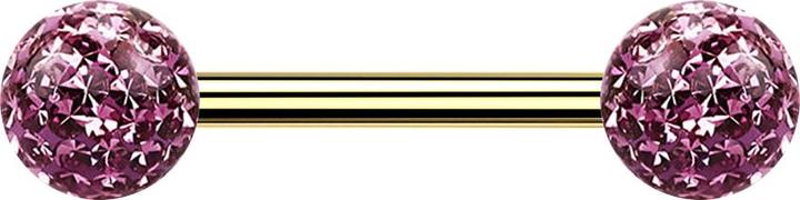 Produktbild Star Piercing Barbell vergoldet mit zwei Kristallkugeln hellviolett Epoxy Schutzschicht (Titan G23, ohne Messing)