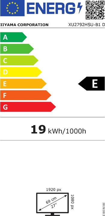 Energie-Label iiyama ProLite XU2792HSU-B1 LED-Bildschirm 68,6 cm (27 Zoll) 1920 x 1080 Pixel Full HD LCD Schwarz (1920 x 1080 Pixel, 27")