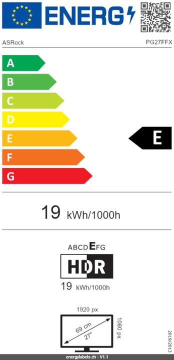 Energie-Label AsRock 68,5cm PG27FFX2A 16:9 HDMI/DP/USB schwarz FHD (1920 x 1080 Pixel, 26.97")