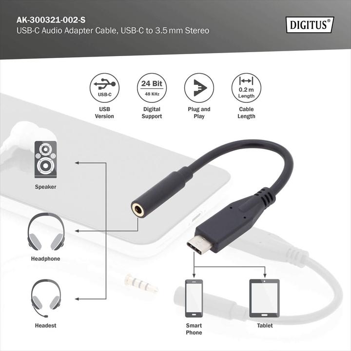 Actual product image Digitus USB C – 3.5 mm Buchse Audio Adapter (0.20 m, USB)