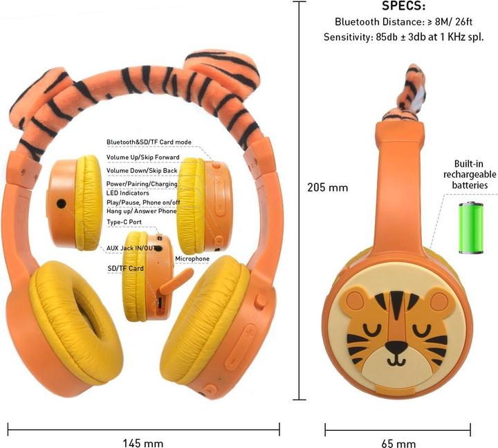 Produktbild PhoneLook Coole Wireless Bluetooth 5.3 Kopfhörer für Kinder mit gedämpfter Lautstärke 85dB und lustigem Design