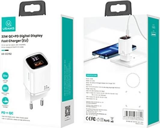 Actual product image Usams 33W QC + PD Digital Display Fast Charger (33 W)