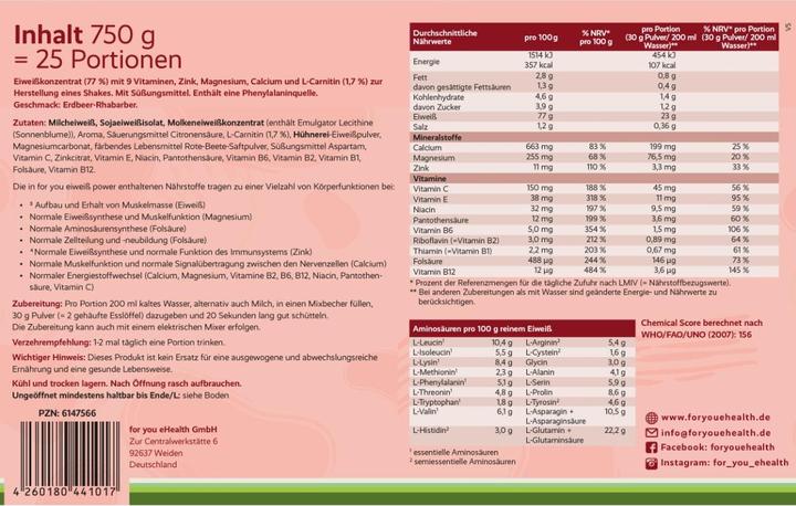 Nutritional values and ingredients For You whey protein isolate - yoghurt raspberry (Strawberry rhubarb, 1 pcs., 750 g)