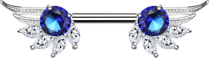 Produktbild Star Piercing Barbell silber Engelsflügel mit Kristall blau (Chirurgenstahl 316L, Messing)