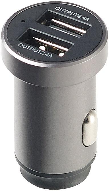 Image du produit Revolt Mini-chargeur USB pour voiture à 2 ports, 12 & 24 V, 4,8 A, 24 watts, métal