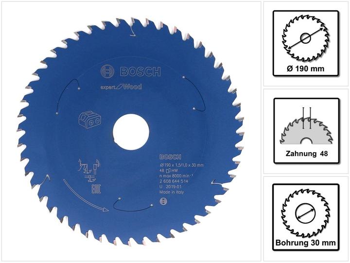 Produktbild Bosch Professional Zubehör Akku-Kreissägeblatt Expert for Wood, 190 x 1,5/1 x 30, 48 Zähne