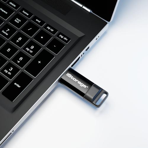 Actual product image Origin Storage iStorage IS-FL-DBT-256-16, 16 GB, USB Typ-A, 3.2 Gen 1 (3.1 Gen 1), 170 MB/s, Kappe, Schwarz (16 GB, USB 3.2)