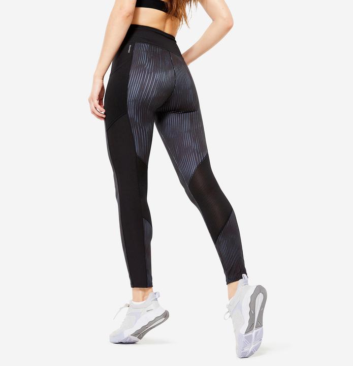 Immagine prodotto Domyos Leggings da donna con tasca per smartphone - FTI 120 stampa grigio/nero (M)