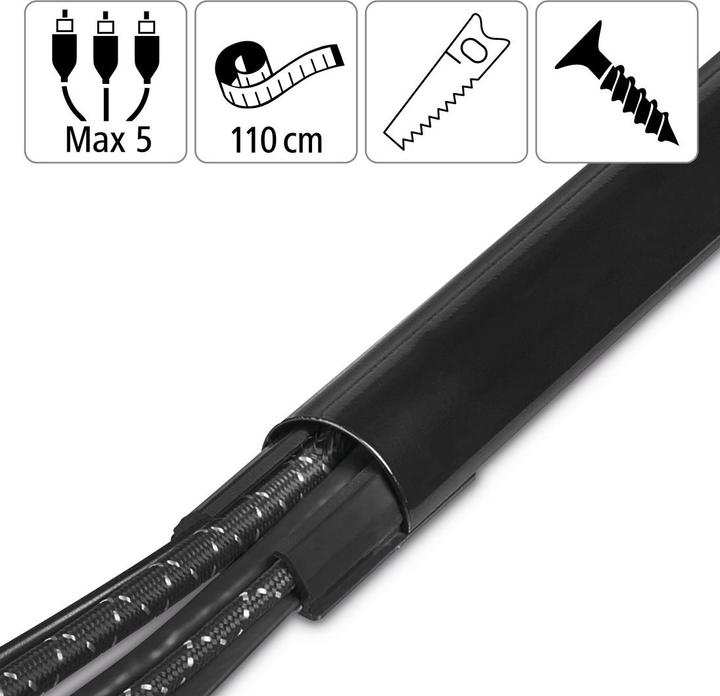 Produktbild Hama Alu-Kabelkanal, halbrund, 110 x 3,3 x 1,8 cm, Schwarz (Kabelkanal, 110 cm)