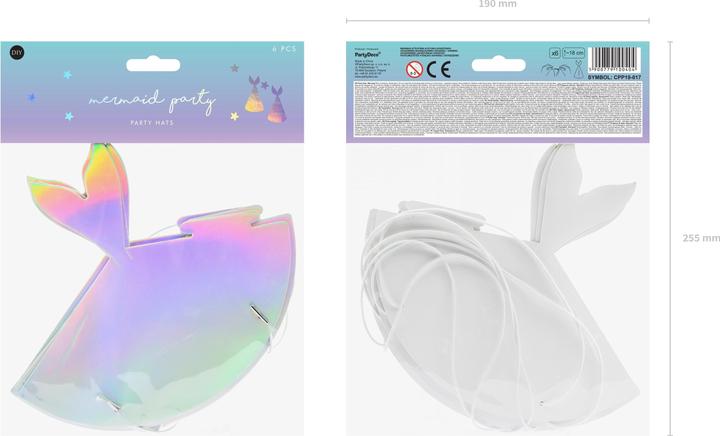 Immagine prodotto Partydeco Cappelli da sirena iridescenti, 18 x 8 cm, 6 pezzi