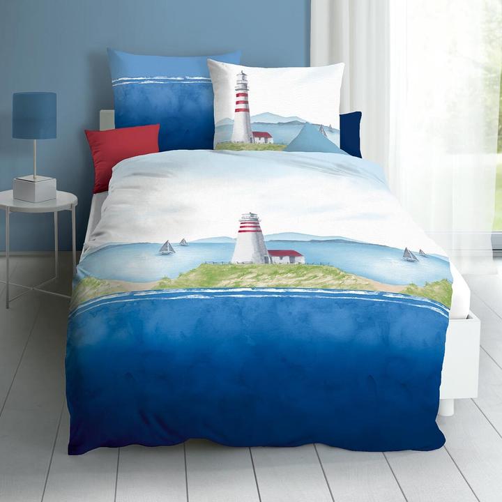Actual product image Kaeppel Seersucker bed linen Lighthouse navy (Bedding set, 155x220 cm + 80x80 cm)