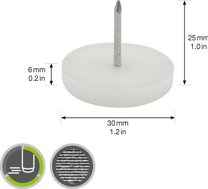 Actual product image Furniture glides with nail plastic ø 30 mm 4 pcs. (Plastic sliders, 4 Piece)