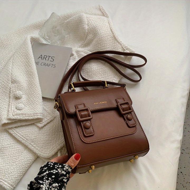 Produktbild Only-Bags.Store Vintage Klappe Rucksack, Schnalle Dekor Schule Tasche, PU Top Handle Crossbody Bag