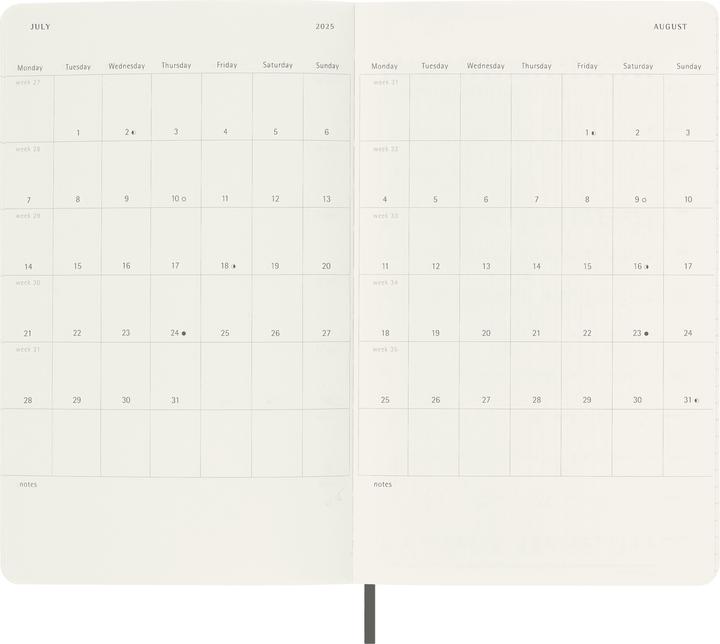 Productafbeelding Moleskine 12 maanden weekkalender 2025, Groot/A5, 1 week = 1 pagina, rechts gelinieerd (A5, Engels)