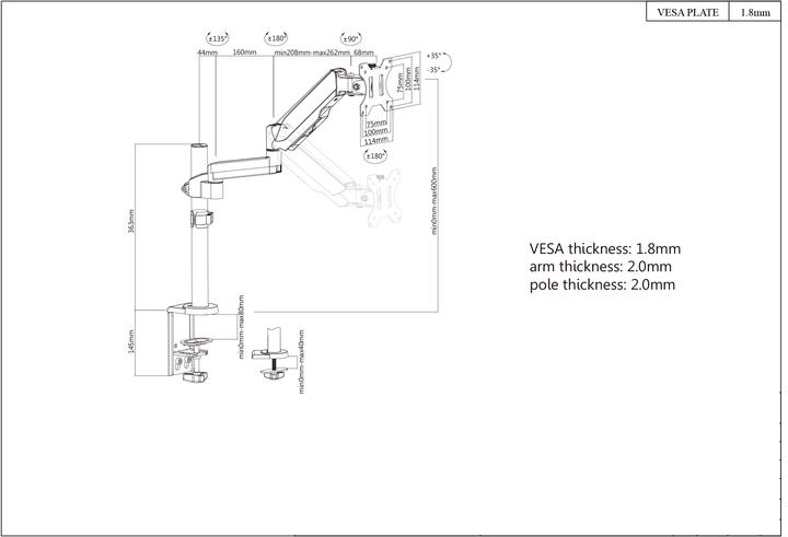 Actual product image Manhattan Table mount with gas pressure spring and ball joint (Table, 32")