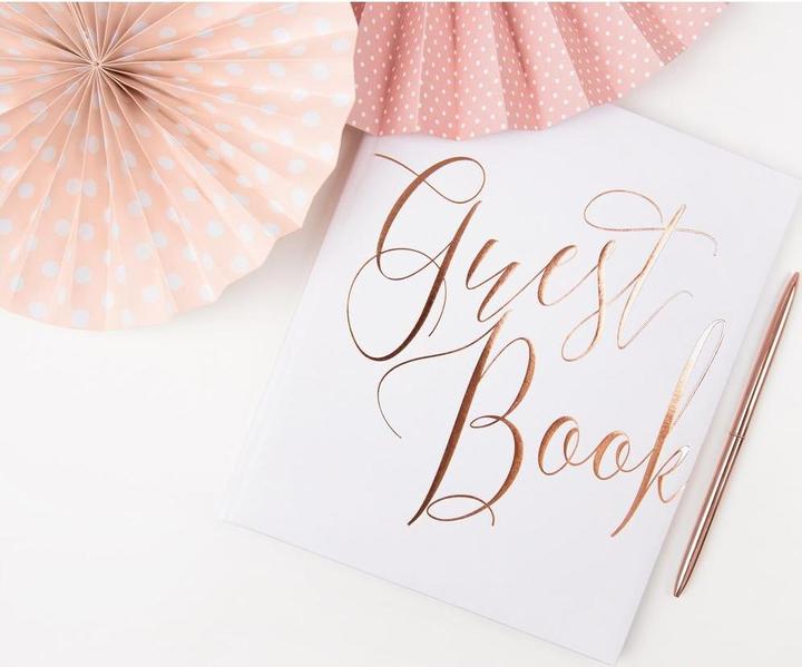 Image du produit Partydeco Livre d'or Guest Book 20 x 24.5 cm, Blanc/or rose (20 x 24.5 cm)