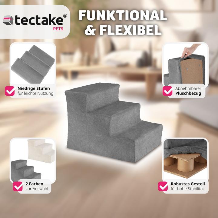Immagine prodotto tectake Scala per animali Paw Path con rivestimento in peluche 37 x 45 x 34,5 cm (Cane, Gatto)