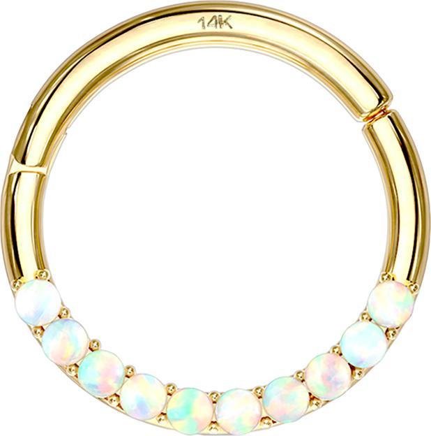 Star Piercing Micro Segmentring klappbar 14k gold front Opale weiss (14k Gold, ohne Messing)