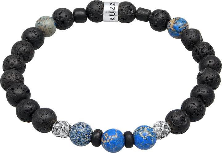 Actual product image Kuzzoi Bracelet Men Lava Agate Gemstone Bead 925 Silver (21 cm, Agate, Glass, Lava, 925 sterling silver, Plastic)