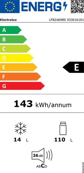 Energie-Label Electrolux LFB2AE88S Kühl- und Gefrierkombination Integriert 124 l E Weiss (124 l)