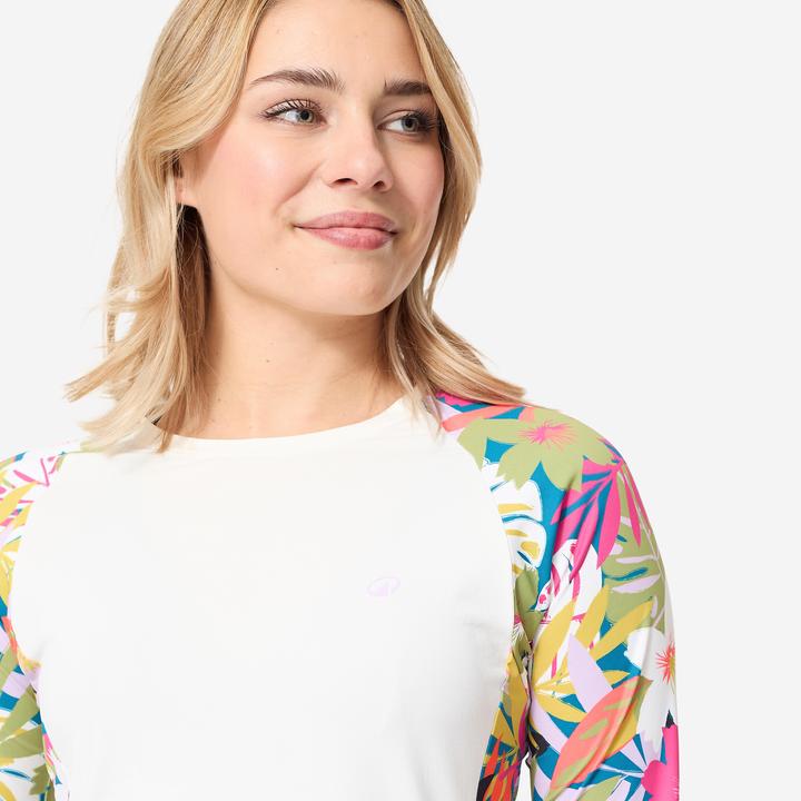 Actual product image Olaian UV-Shirt langarm Surfen Damen UV-Schutz 50+ Kanika weiss/geblümt (XL)