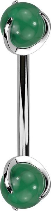 Produktbild Star Piercing Micro Banane silber Innengewinde mit zwei Kugeln Jade Stein gefasst (Mineralisch, ohne Messing, Titan G23)