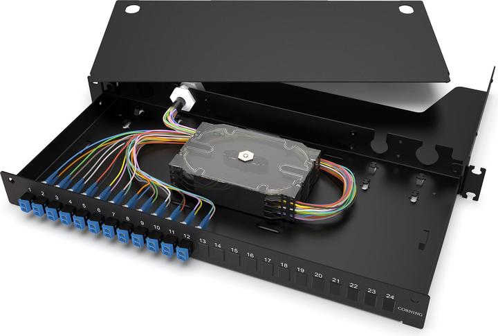Immagine prodotto Corning LAN1-24AE-PGTL-B Custodia da campo per distribuzione in fibra ottica 24 fibre DPX OS2 LC (S/UTP, CAT6a, 0.23 m)