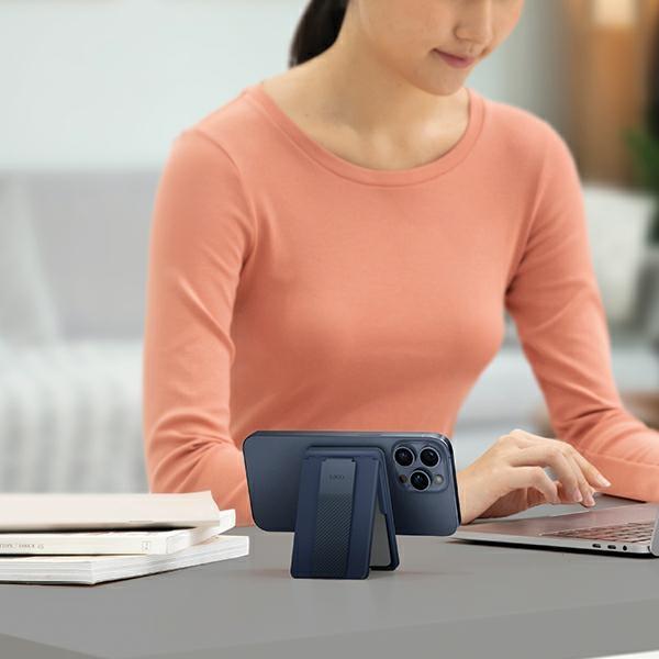 Actual product image Uniq Heldro ID magnetyczny portfel z podpórką i opaską granatowy/navy (storm blue)