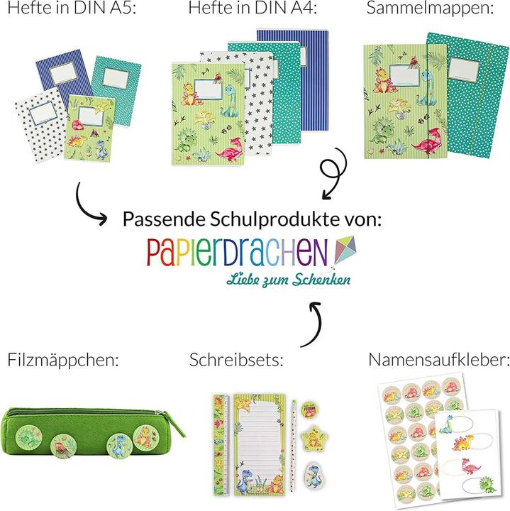 Immagine prodotto Papierdrachen Set di 4 quaderni DIN A5 - Dino (VE 4) (A5, Quadretti, Nessuna rilegatura)