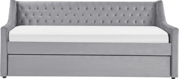 Actual product image Beliani Daybed extendable velvet fabric grey slatted frame 90 x 200 cm MONTARGIS (90 x 200 cm)