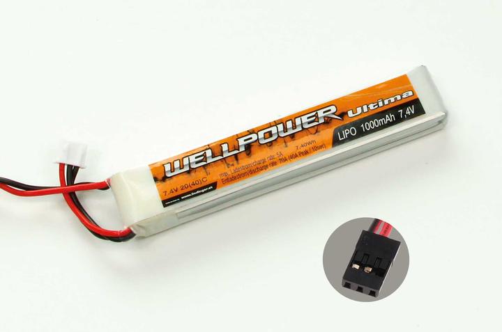 Produktbild Wellpower lipo akku ultima 1000 mah / 7,4v volt 2s "slim" 20/40c graupner/jr stecker (7.40 V, 1000 mAh)